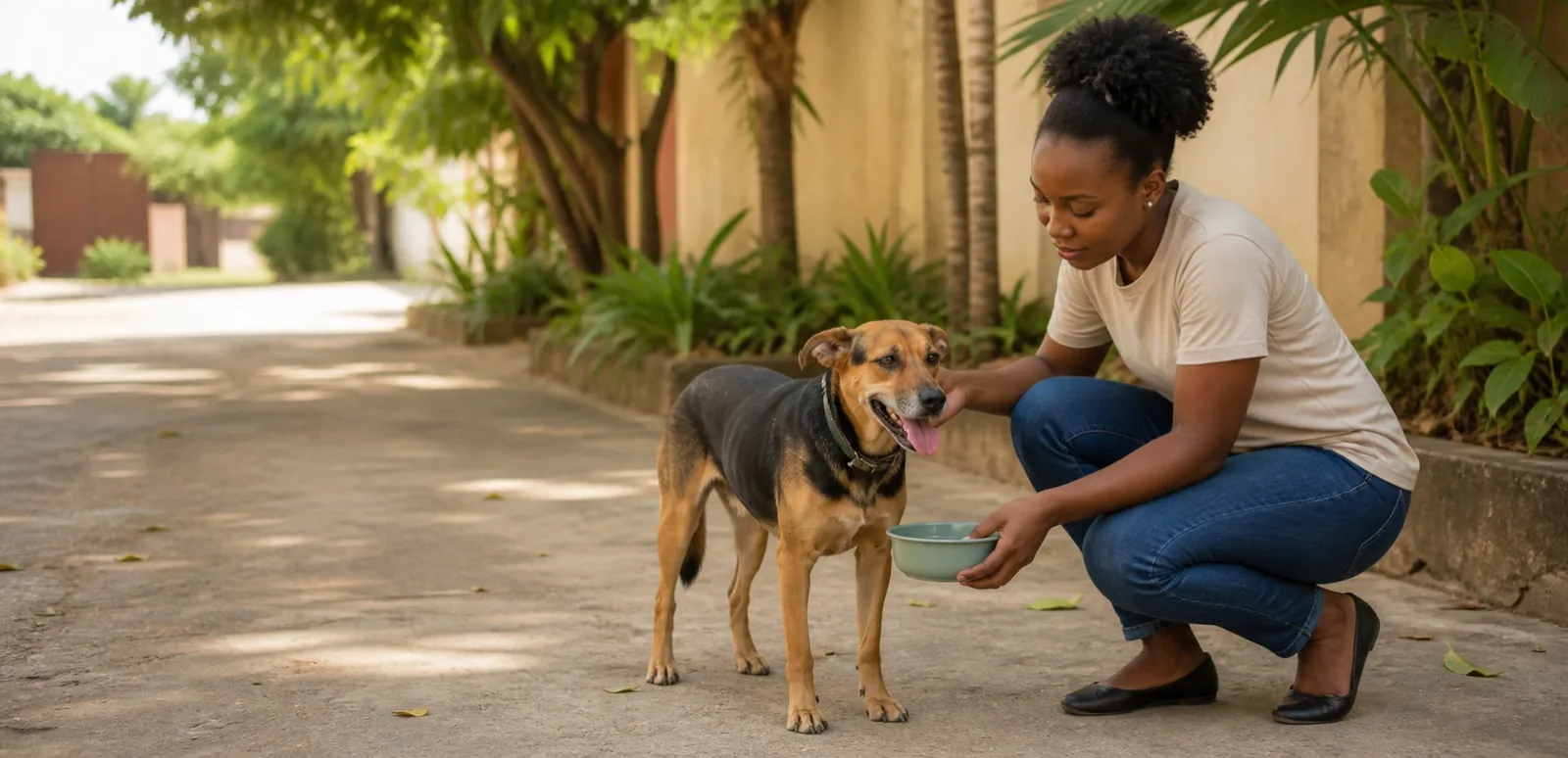 Une personne met un chien trouvé en sécurité